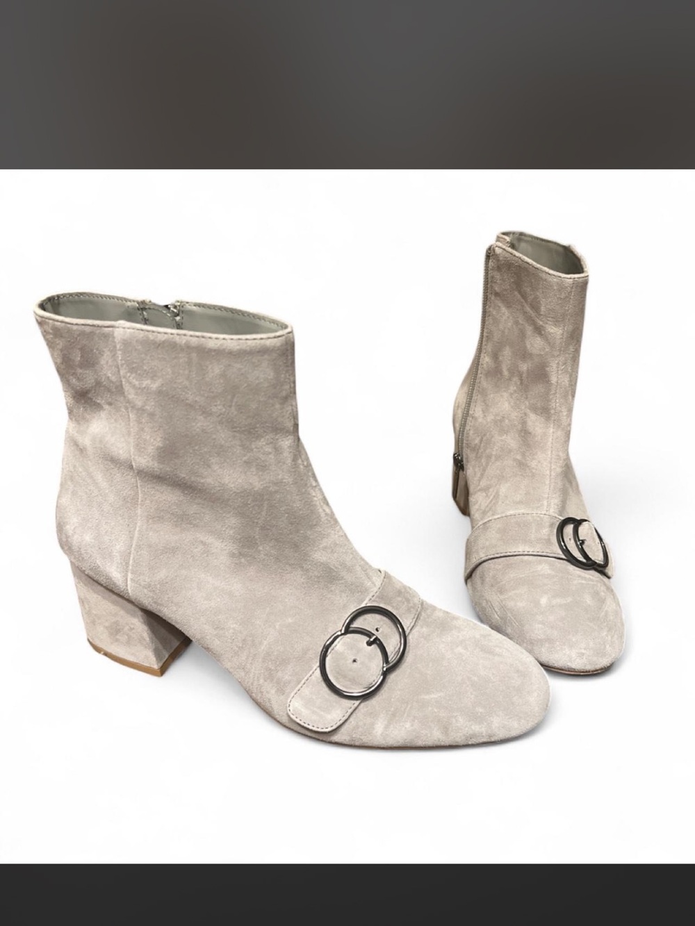 Bleecker and Bond Suede Ankle Boots with Buckle Detail - Light Taupe